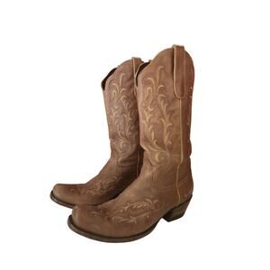 DENVER COWBOY BOOTS GENUINE LEATHER MENS SIZE 9.5 b Brown Brush Popper